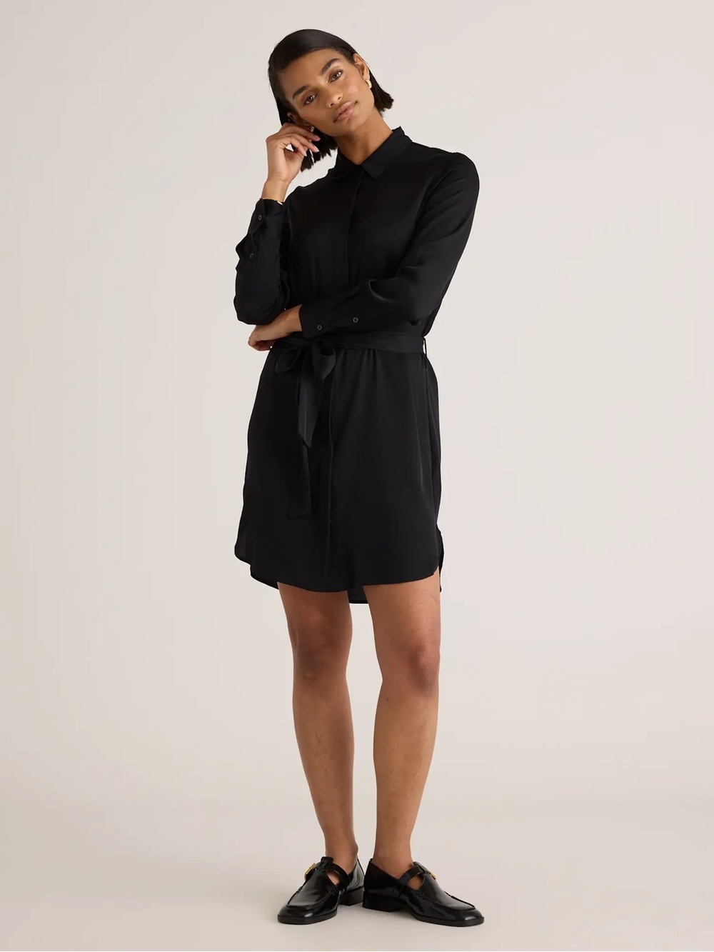 Quince Black Silk Shirt Dress Sz M
